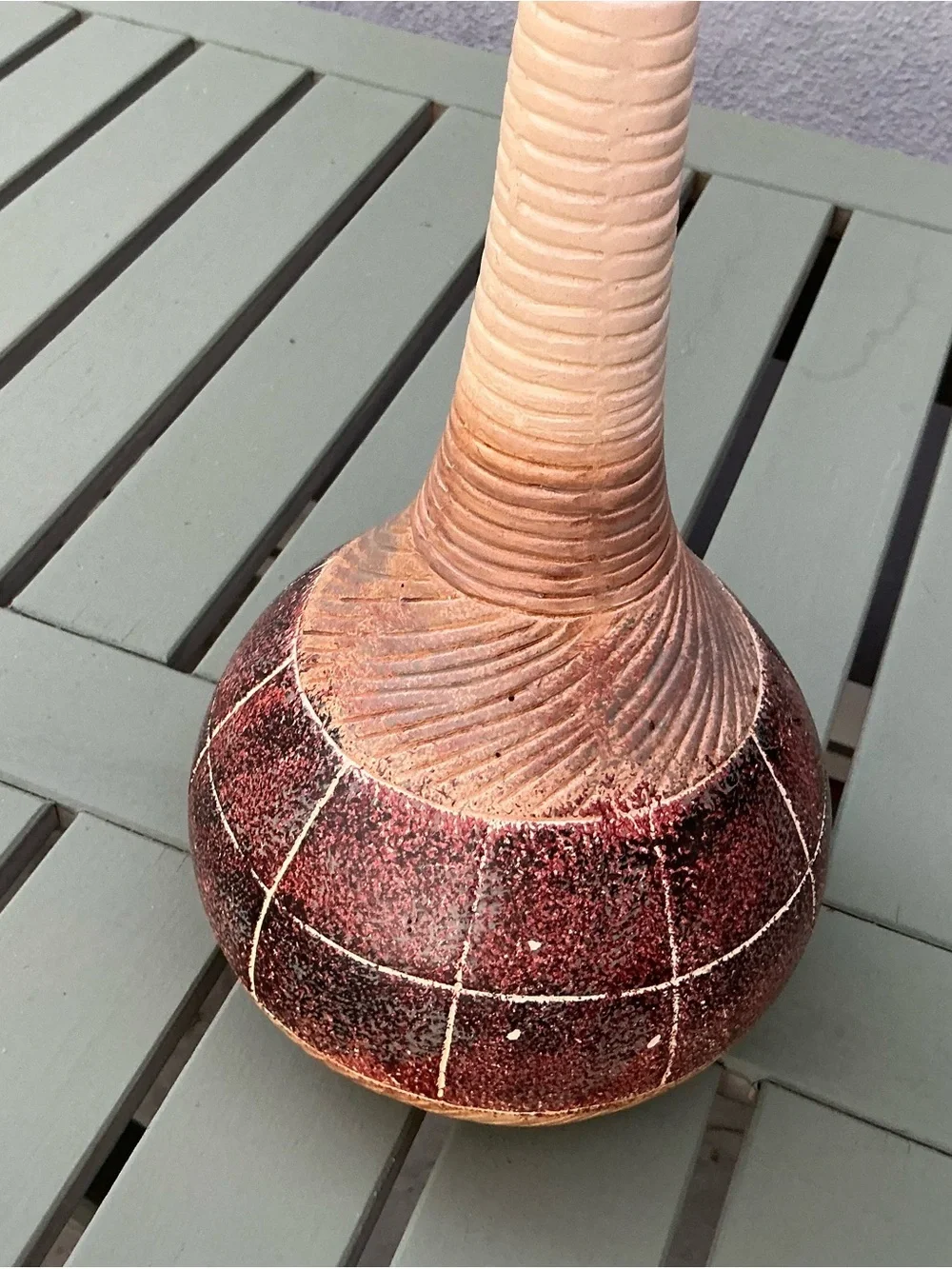 Vintage Stoneware Carved Tall Western StyleBud Vase 10